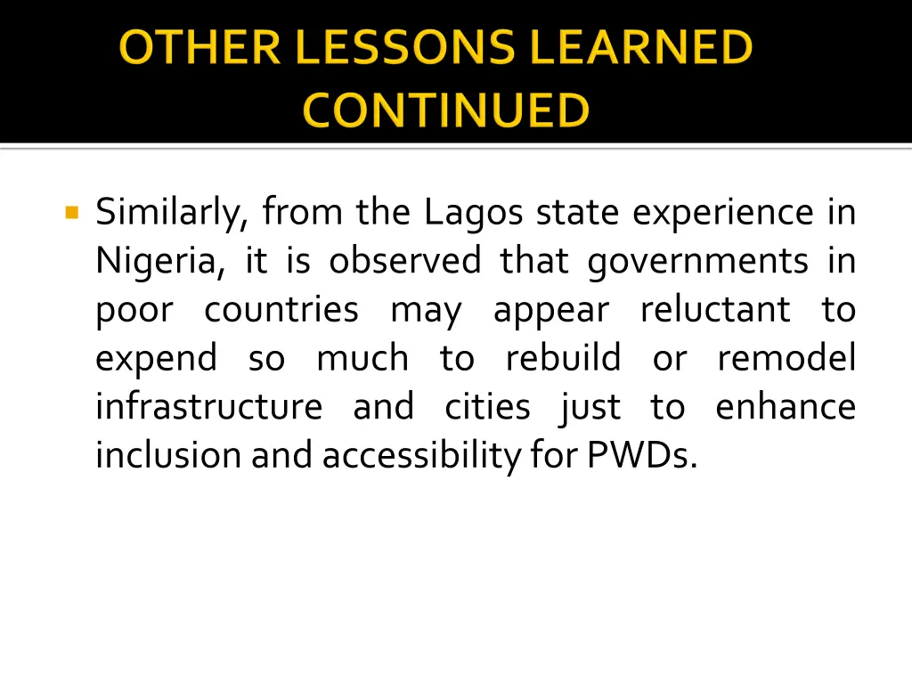 similarly from the lagos state experience