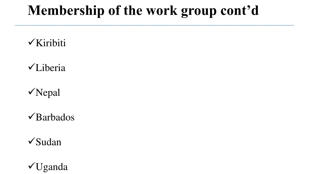 membership of the work group cont d