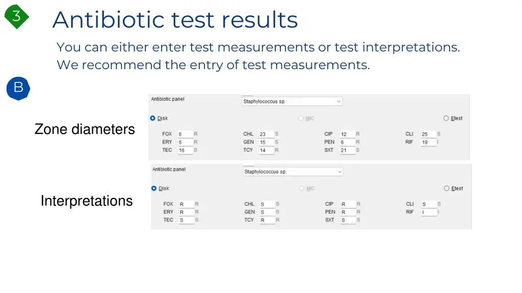 antibiotic test results you can either enter test