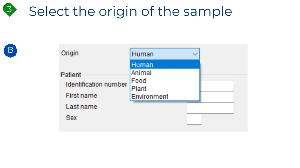 select the origin of the sample