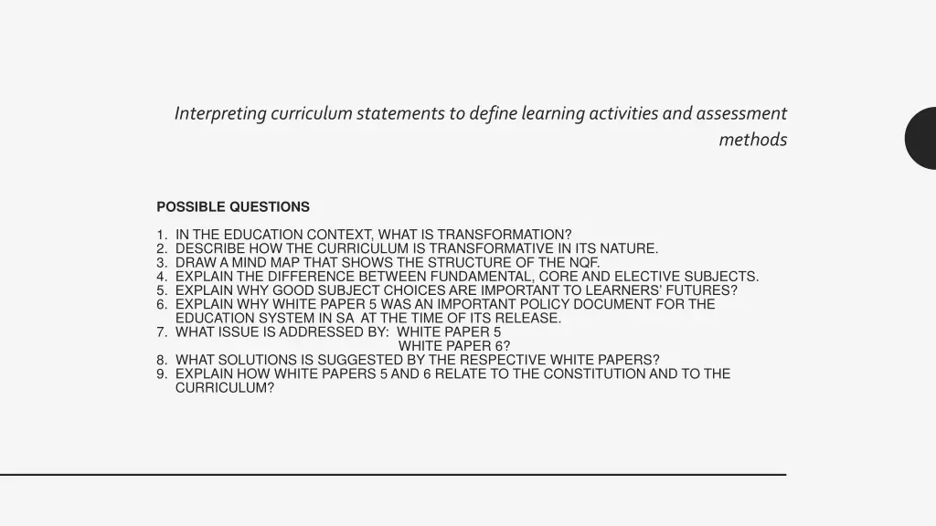 interpreting curriculum statements to define 6