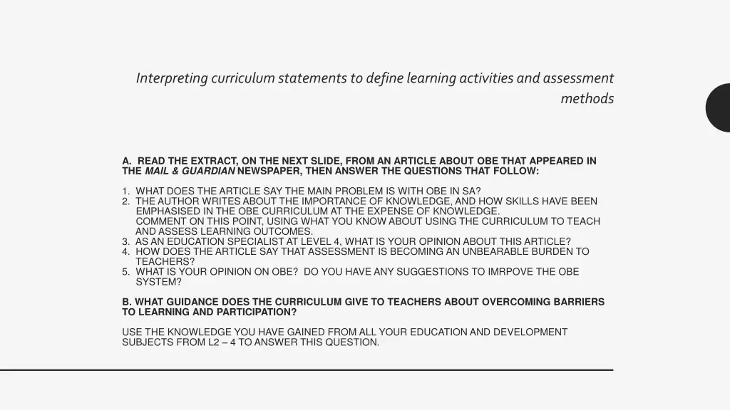 interpreting curriculum statements to define 7