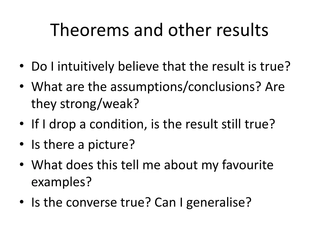 theorems and other results