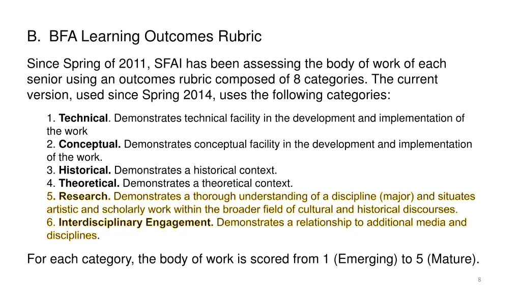 b bfa learning outcomes rubric