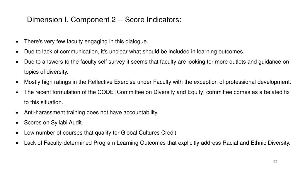 dimension i component 2 score indicators