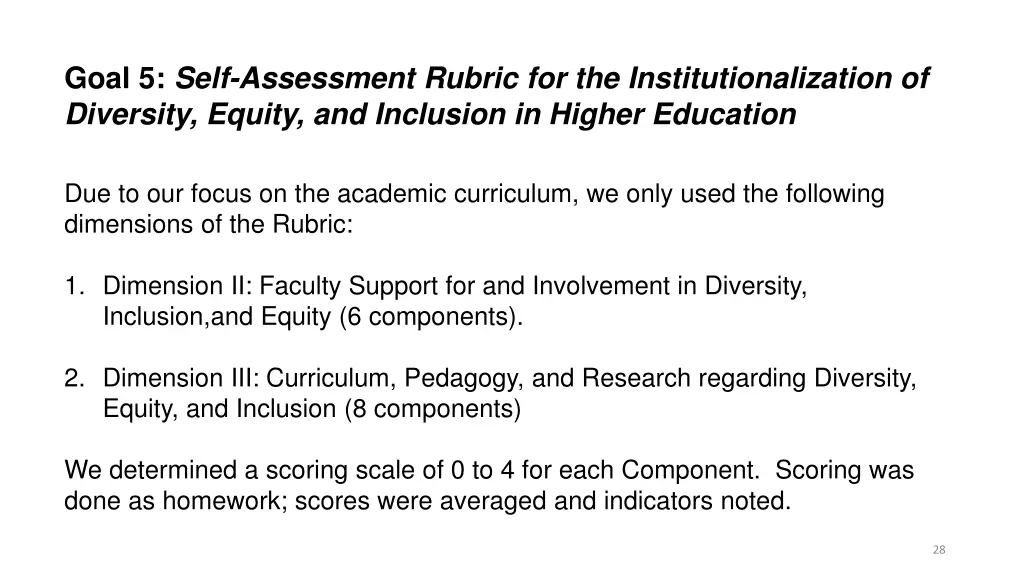 goal 5 self assessment rubric