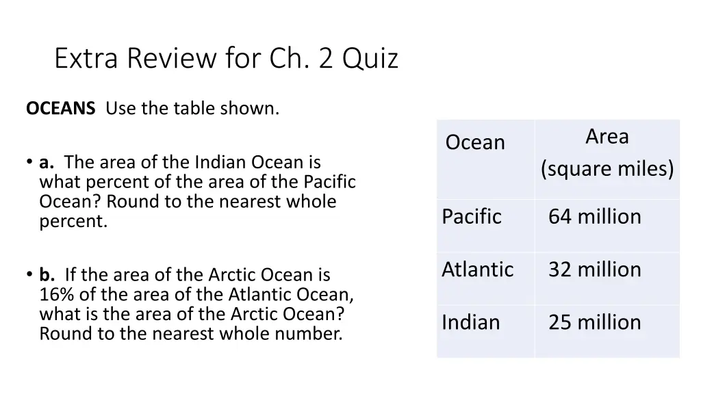 extra review for ch 2 quiz 1