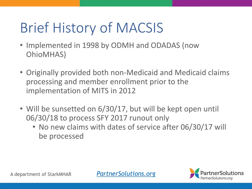 brief history of macsis implemented in 1998