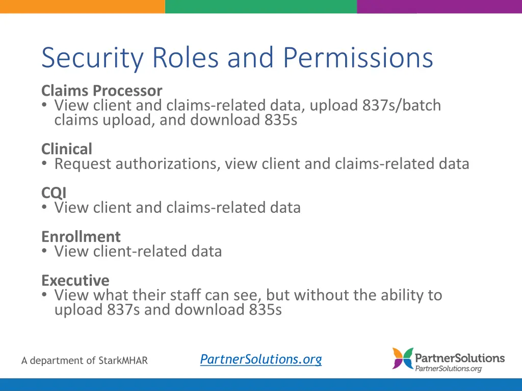 security roles and permissions claims processor