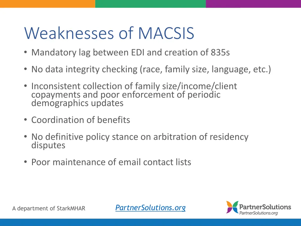 weaknesses of macsis mandatory lag between