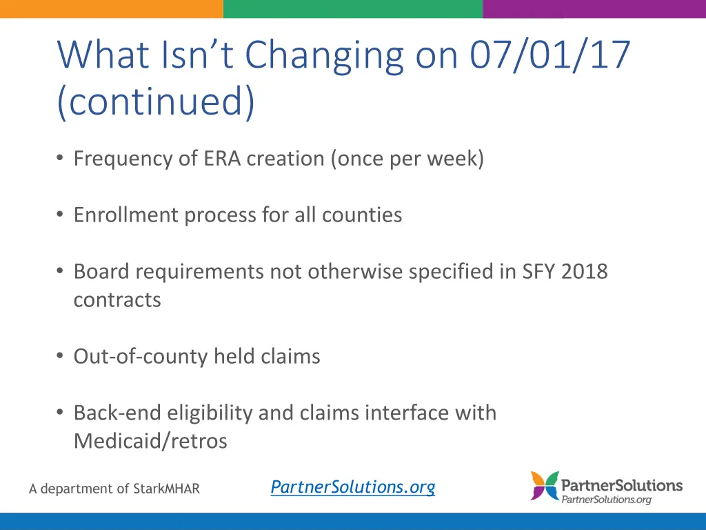 what isn t changing on 07 01 17 continued