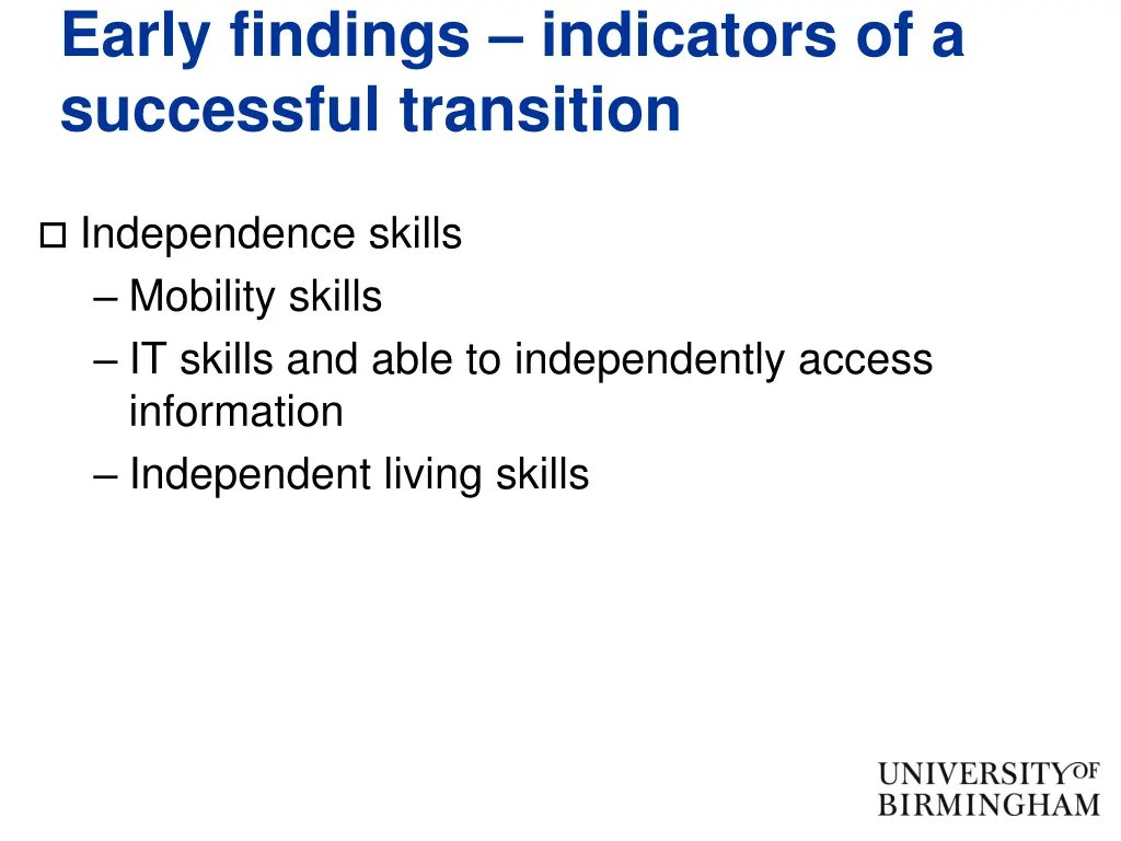 early findings indicators of a successful 2