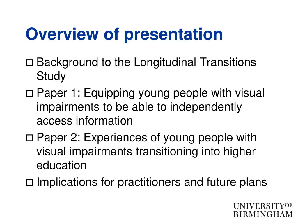 overview of presentation