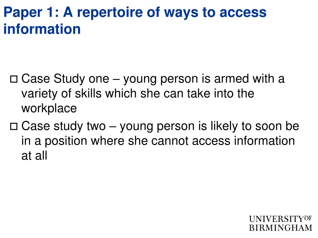 paper 1 a repertoire of ways to access information 1