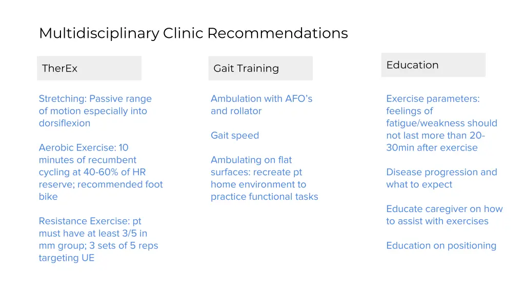 multidisciplinary clinic recommendations