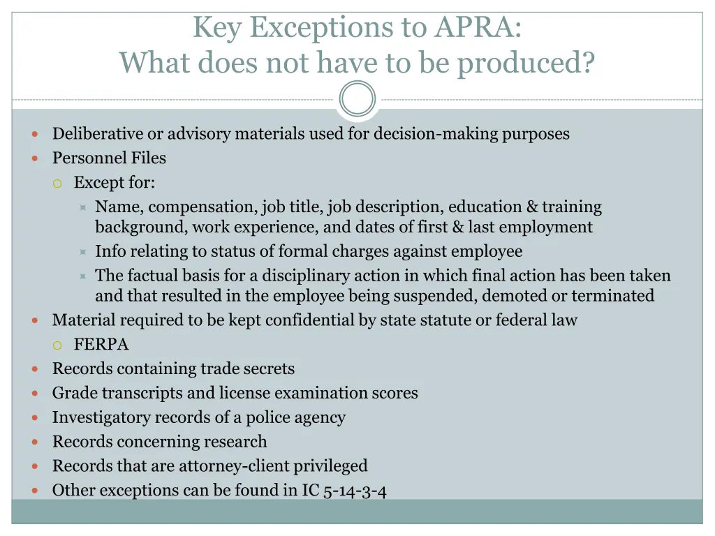 key exceptions to apra what does not have