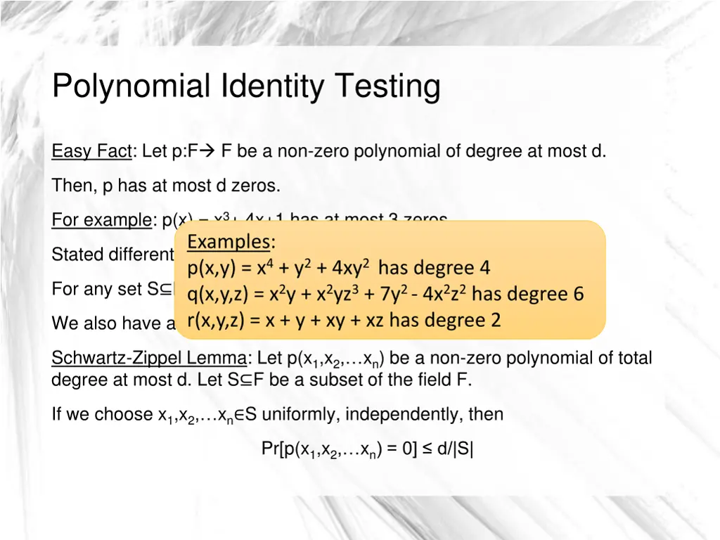 polynomial identity testing 1