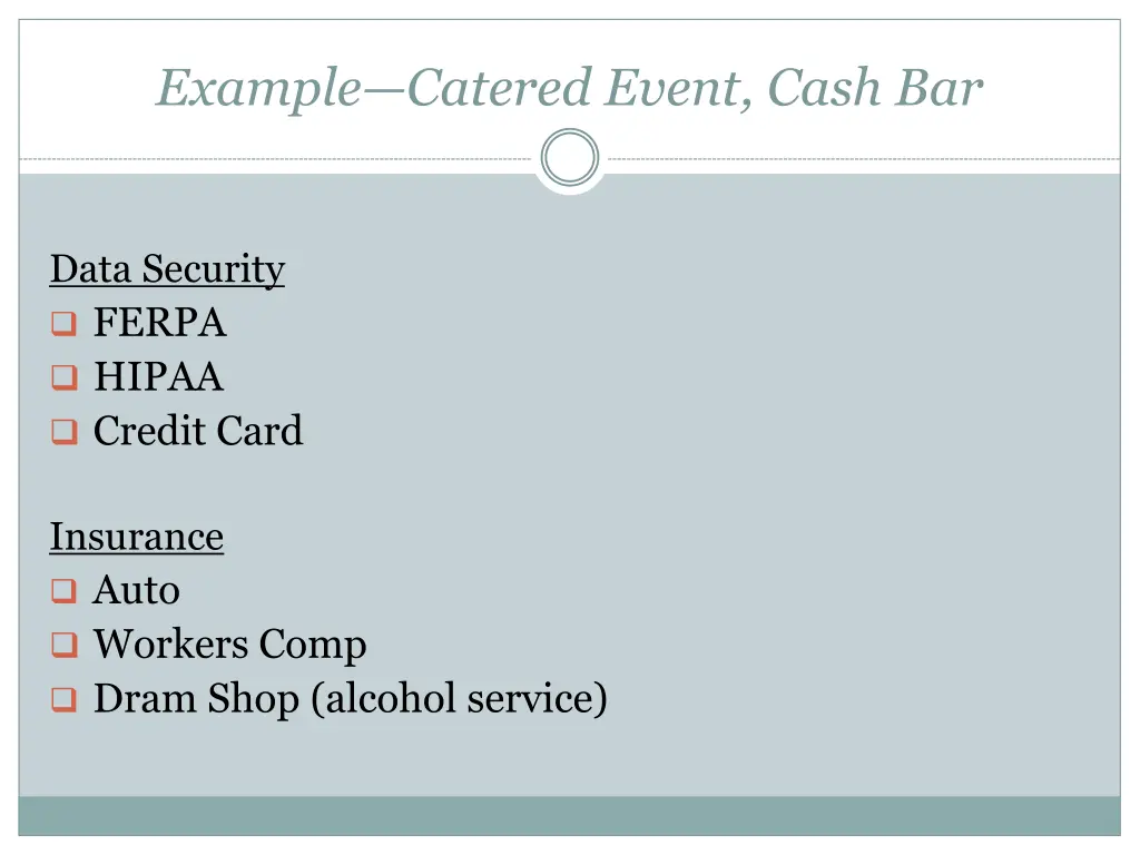 example catered event cash bar