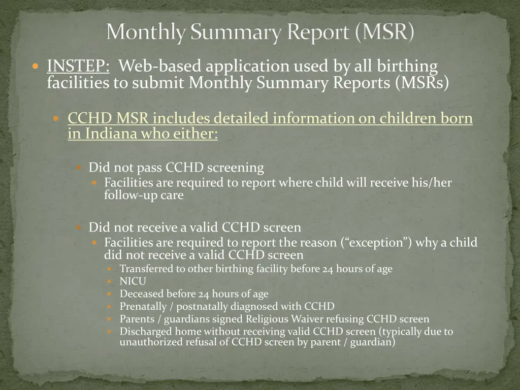 monthly summary report msr