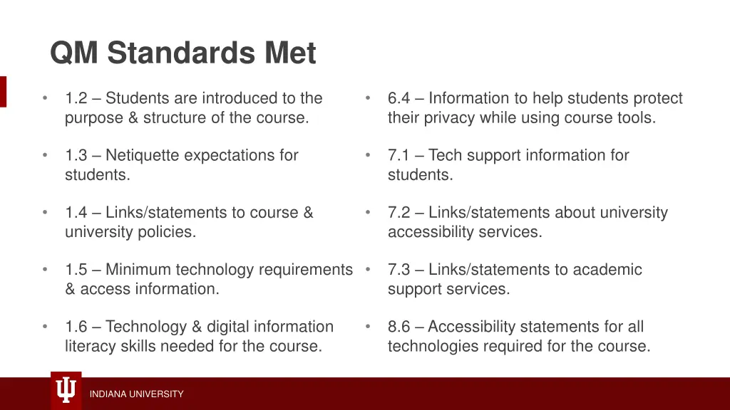 qm standards met