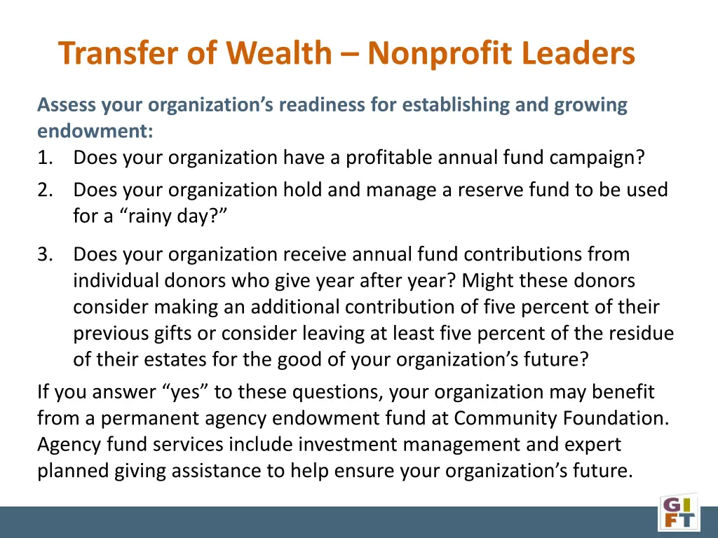 transfer of wealth nonprofit leaders