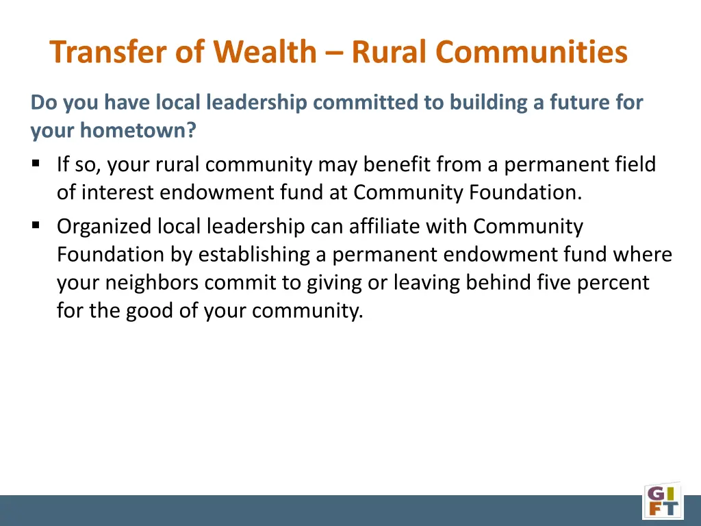 transfer of wealth rural communities