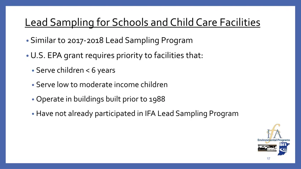 lead sampling for schools and child care 1