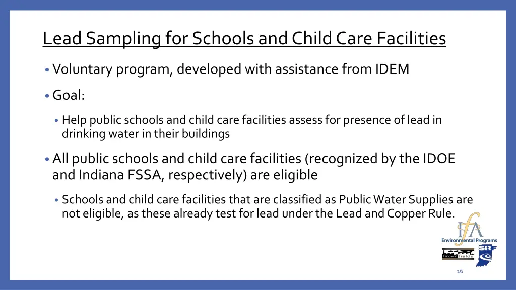 lead sampling for schools and child care