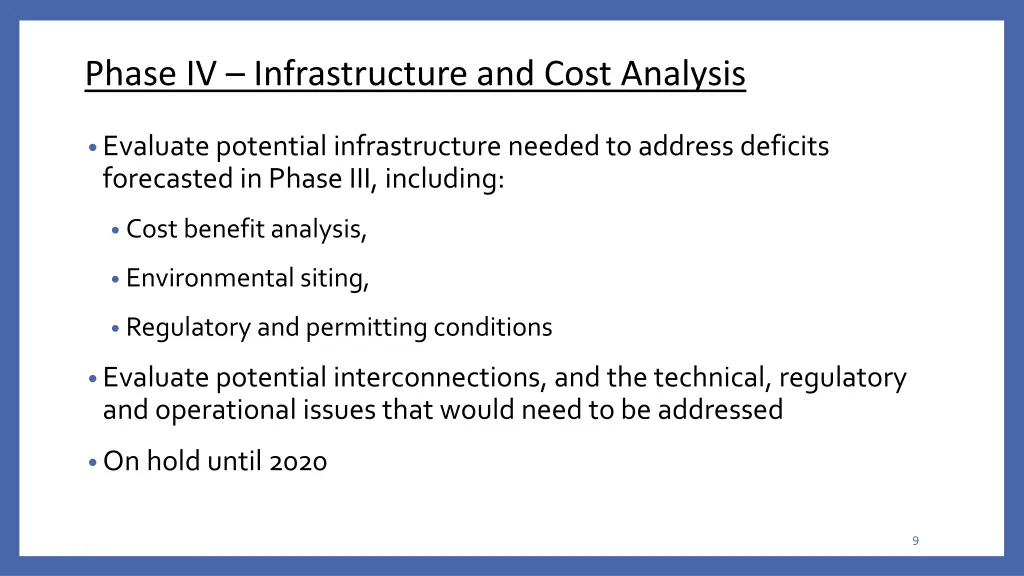 phase iv infrastructure and cost analysis