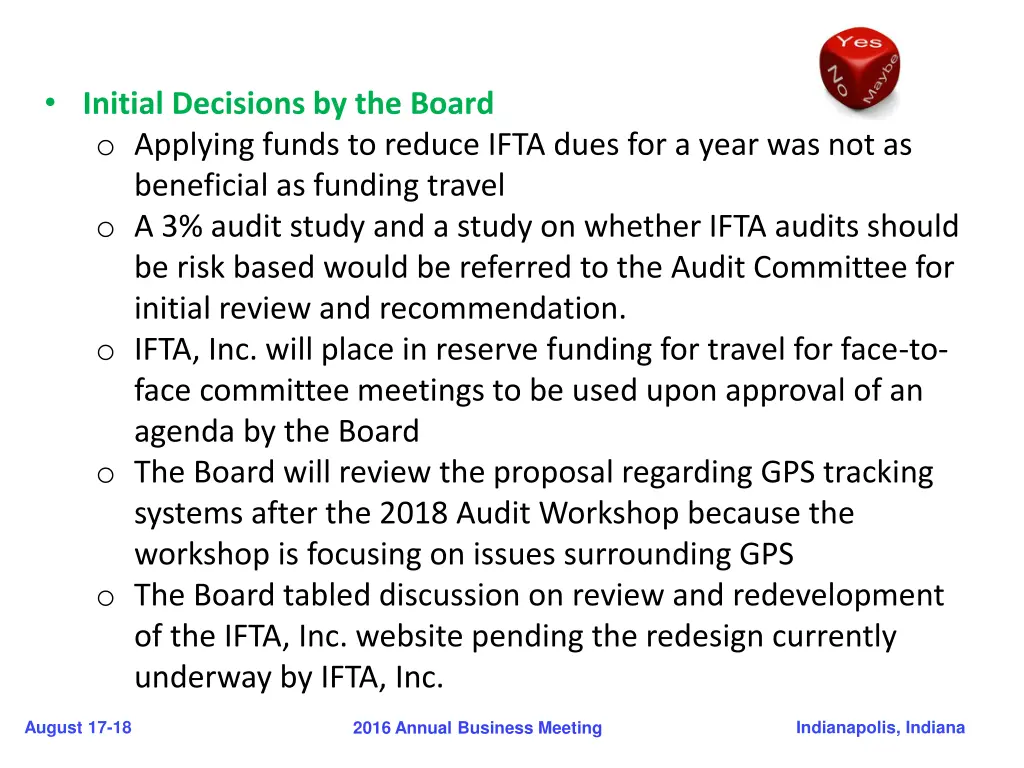 initial decisions by the board o applying funds