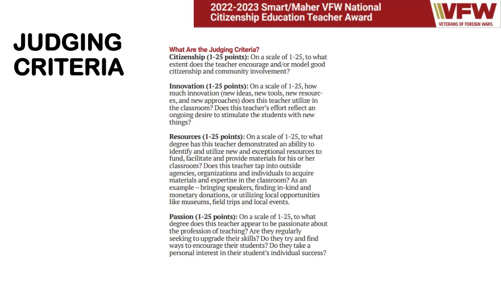 judging judging criteria criteria