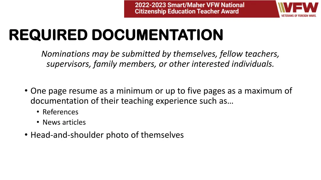 required documentation required documentation