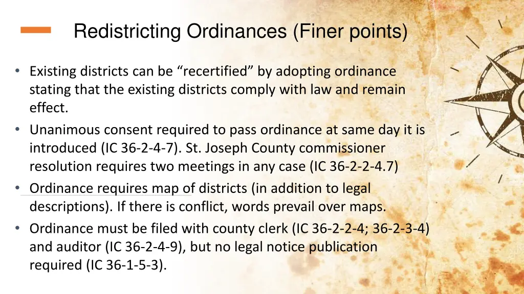 redistricting ordinances finer points