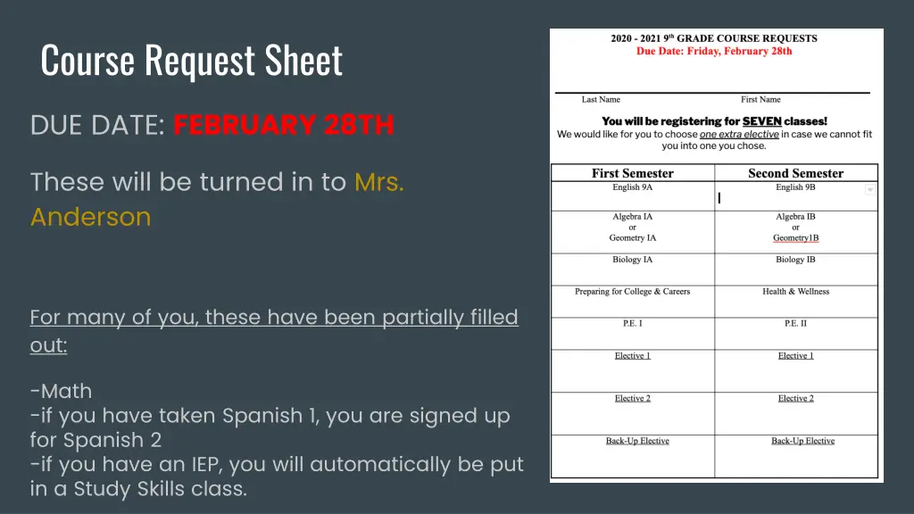 course request sheet