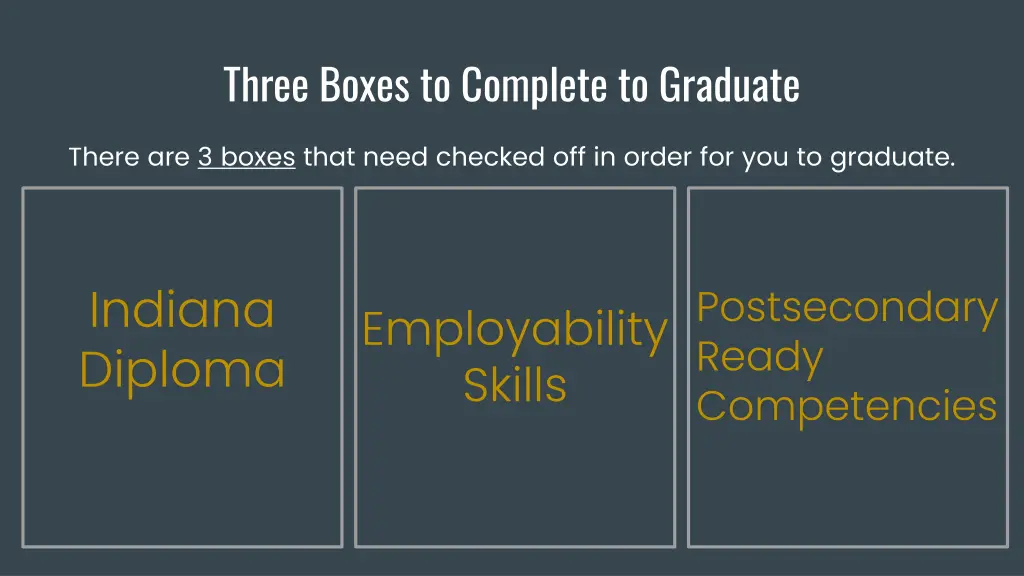 three boxes to complete to graduate