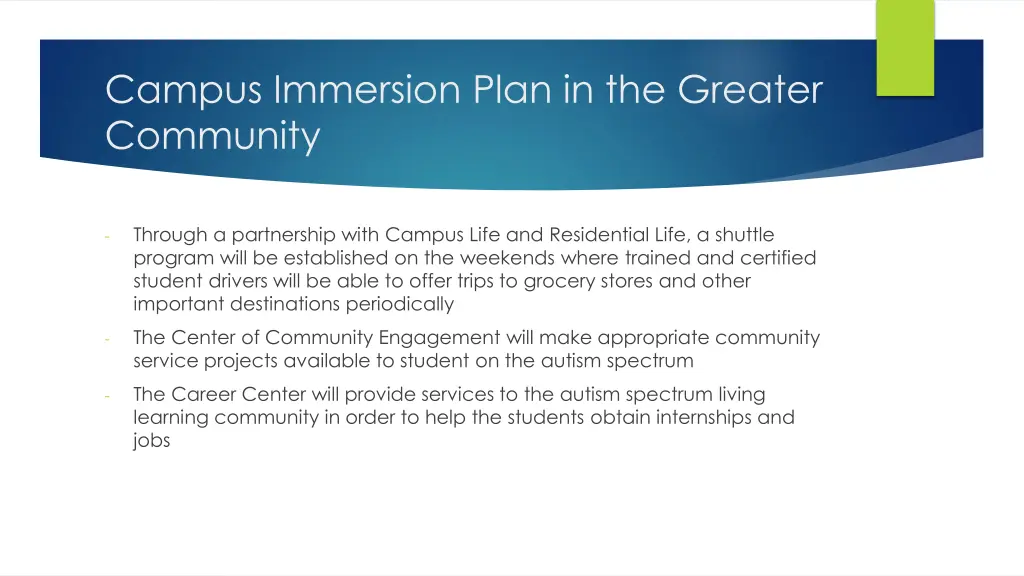 campus immersion plan in the greater community