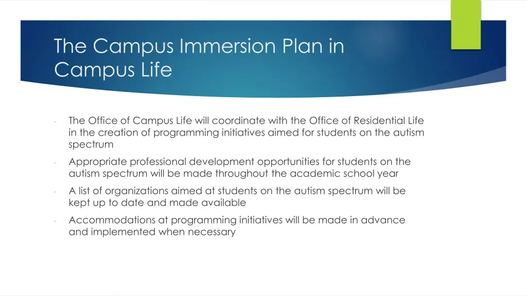 the campus immersion plan in campus life