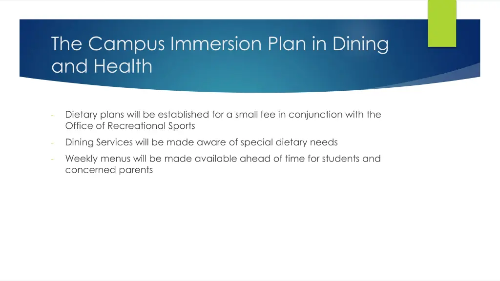 the campus immersion plan in dining and health