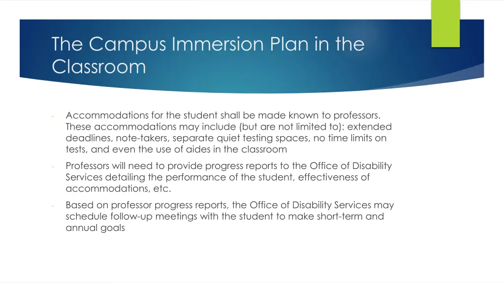 the campus immersion plan in the classroom