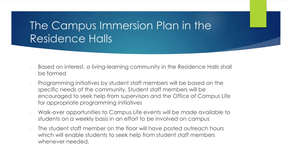 the campus immersion plan in the residence halls