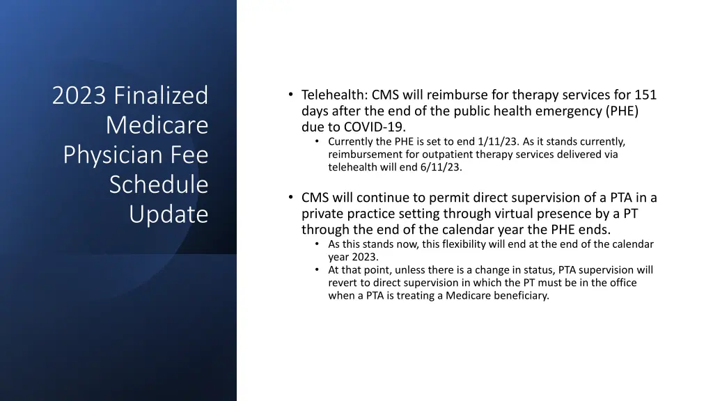 2023 finalized medicare physician fee schedule