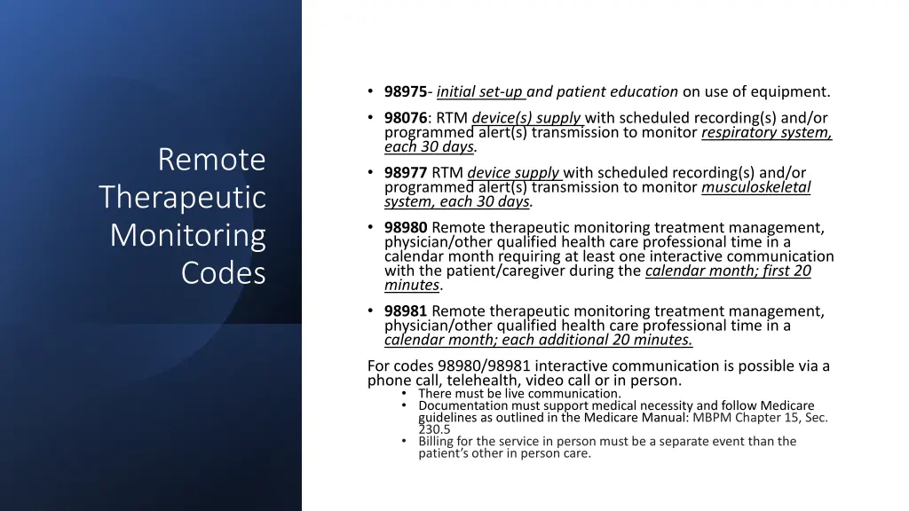 98975 initial set up and patient education