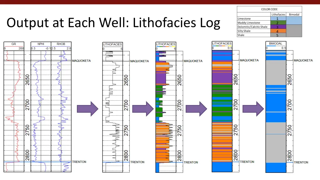 output at each well lithofacies log