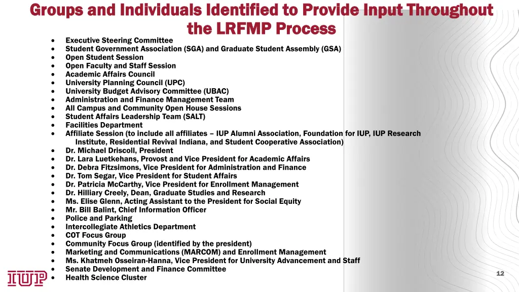 groups and individuals identified to provide