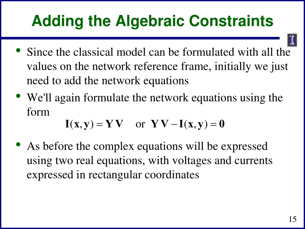 adding the algebraic constraints