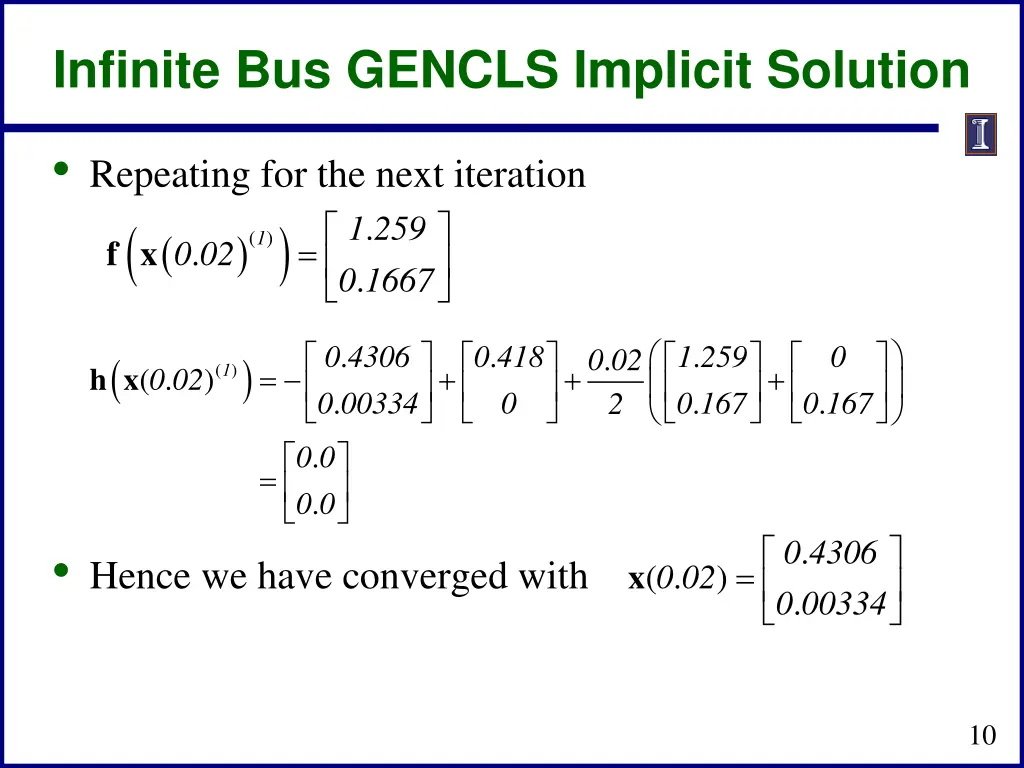 infinite bus gencls implicit solution 3