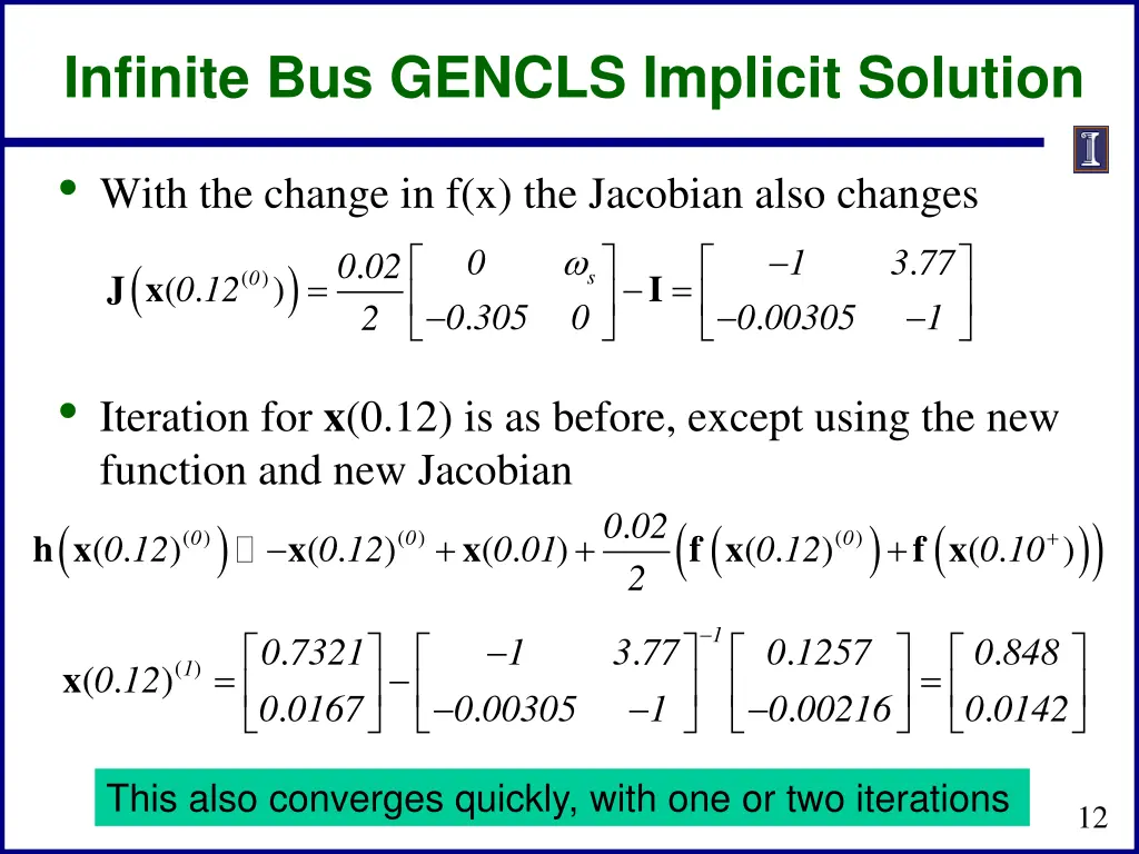 infinite bus gencls implicit solution 5