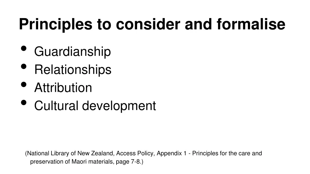 principles to consider and formalise guardianship