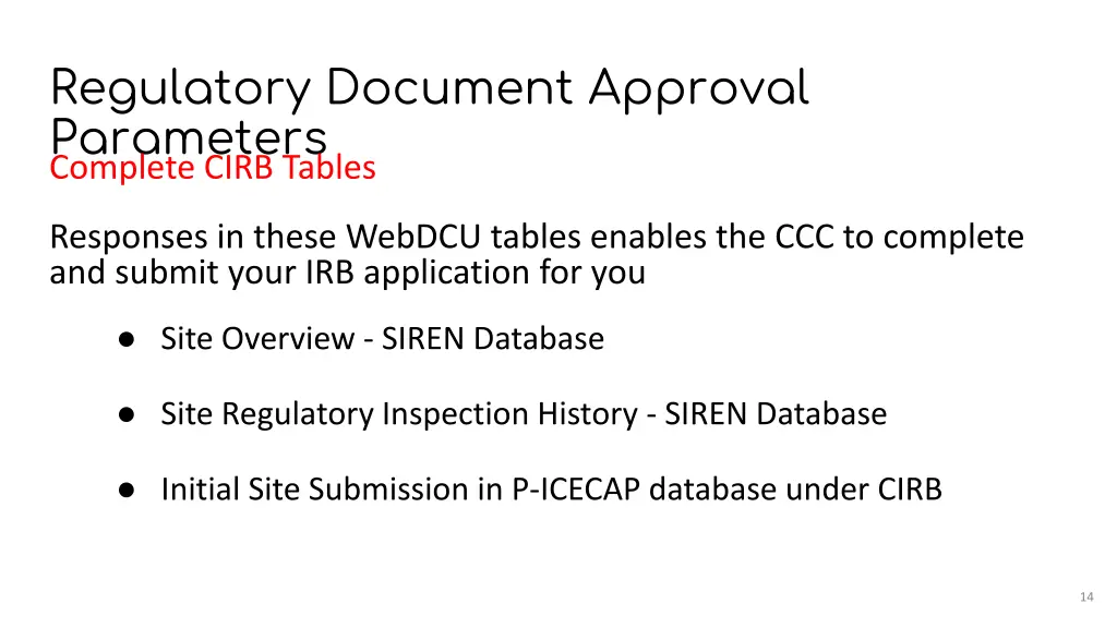 regulatory document approval parameters complete