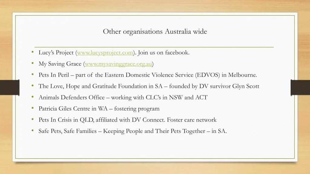 other organisations australia wide